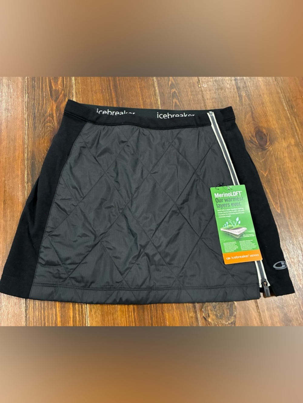 Icebreaker Black Quilted MerinoLOFT Mini Skirt with Side Zip